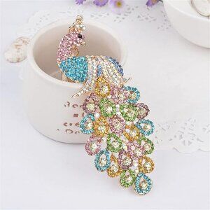 Large multi color Rhinestone Peacock Bag Charm or Key Chain